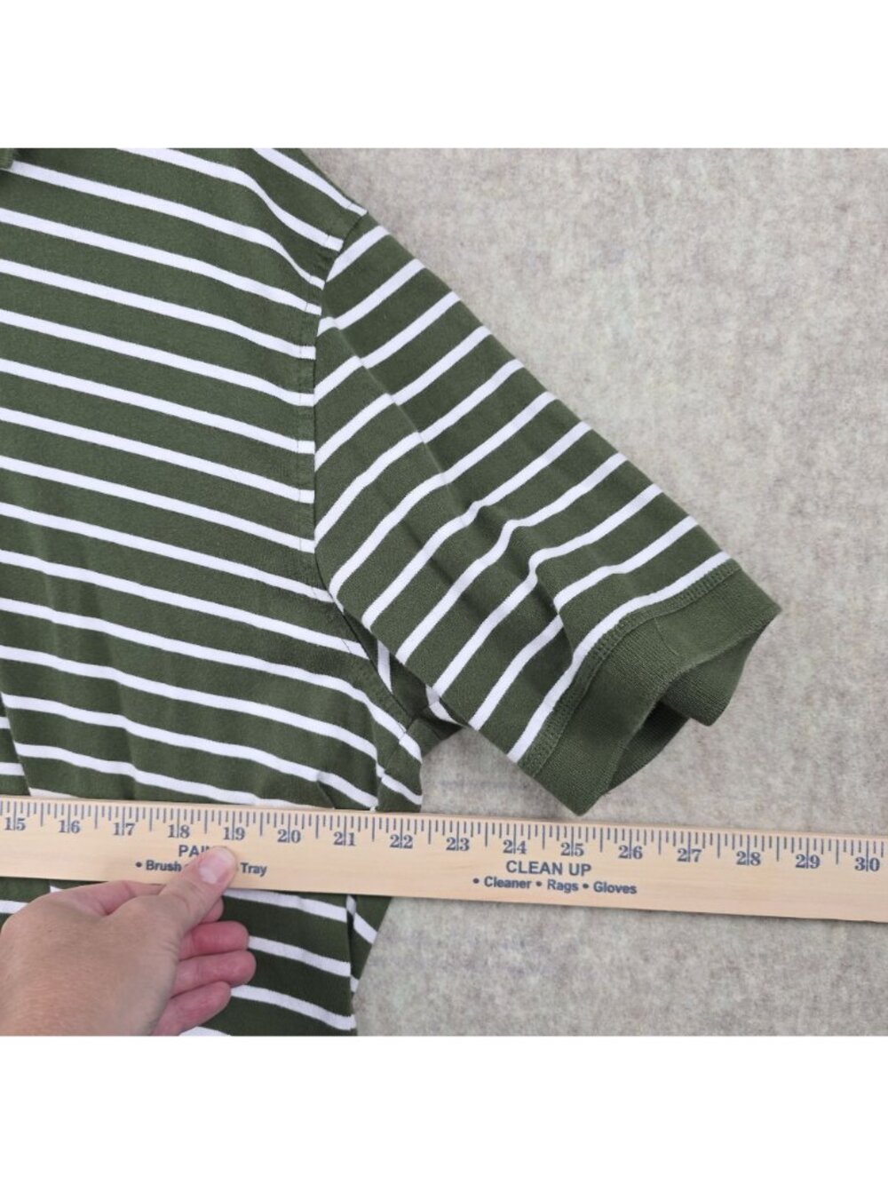 Van Heusen Men's Polo Shirt Green & White Stripes XL 100% Cotton Classic Fit - Picture 4 of 6